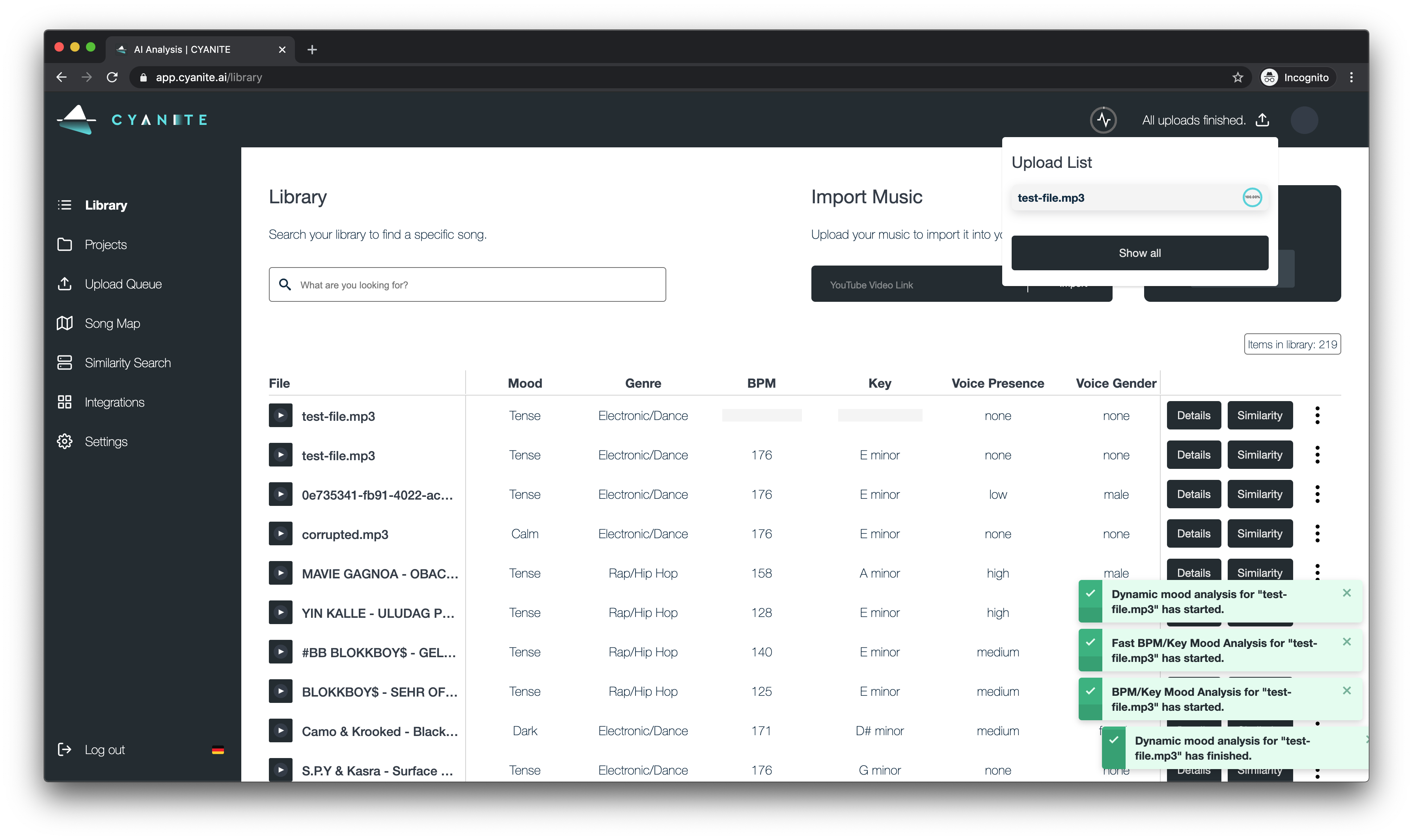 Screenshot: Library Upload